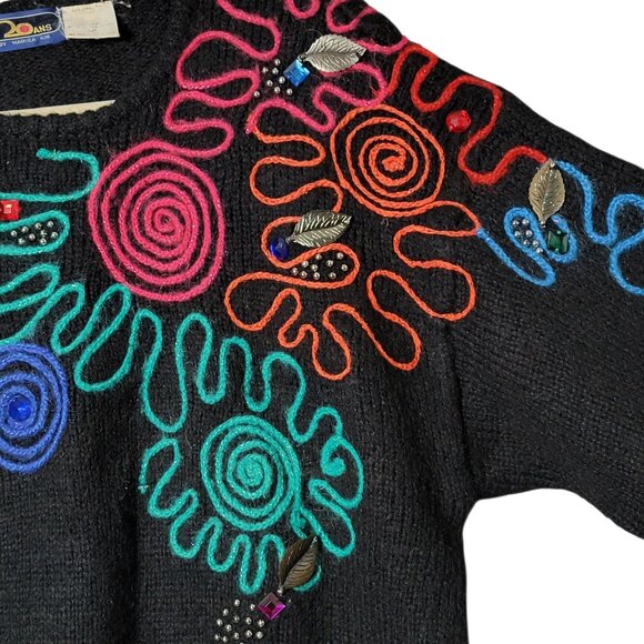 VTG 20 ANS Mariea Kim Womens 80s Retro Artsy Abstract Embroidered Sweater Medium - Picture 4 of 8